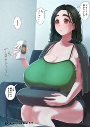 1girls apartment artist_name artist_signature artist_website bakunyuu beverage_can blush braless breasts breasts_rest brown_eyes bursting_breasts camisole chinushroya cleavage collarbone covered_breasts drink_can enormous_breasts female_focus full_cleavage fully_clothed furniture gigantic_breasts green_earrings green_eyebrows green_hair green_hair_female green_shirt green_shorts holding_can huge_breasts huge_eyesbrows indoors inside japanese_language japanese_text jewelry massive_breasts no_bra on_couch original original_character overflowing_breasts oversized_clothes oversized_shirt parted_bangs parted_lips pillow_grab remote_control shirt_straps short sitting sitting_down sitting_on_couch solo solo_female speech_bubble speech_bubbles straight_hair stud_earrings television thick_eyebrows top_heavy_breasts translation_request twitter twitter_username url voluptuous voluptuous_female wall wall_(structure) watching_tv xxchinuxx