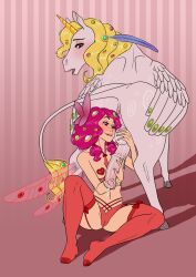 alicorn balls biting_own_lip blonde_hair blush breasts clogs cock_worship cum dontfapgirl elf elf_female feral green_eyes horsecock looking_back mia_(mia_and_me) mia_and_me onchao penis pink_hair precum_drip purple_eyes purple_hair pussy touching_balls touching_penis unicorn unicorn_horn white_body wings zoophilia