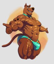 abs anthro biceps bodybuilder collar furry guzreuef male male_focus male_only muscle muscles muscular muscular_arms muscular_ass muscular_back muscular_legs muscular_male muscular_thighs nipples pecs scooby-doo scooby-doo_(character) speedo veins