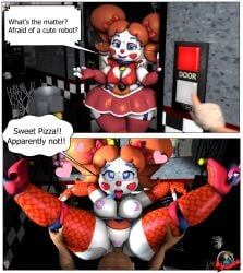 3d 3d_(artwork) baby_(fnafsl) circus_baby circus_baby_(fnaf) comic five_nights_at_freddy's high_heels instant_loss_2koma kyosaeba nightmare_waifu robot_girl sexbot_circus_baby unseen_male_face