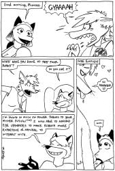 black_and_white canid canine canis clothing comic cybernetics cyborg female fox hi_res humor jackal machine maid_uniform male mammal monochrome robot sex tegerio uniform