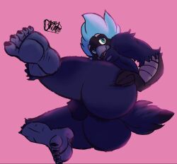 big_ass blue_feathers blue_fur blue_hair brimpster bubble_butt digital_art digital_drawing_(artwork) digital_media_(artwork) feet feet_focus furry furry_only hand_on_ass hand_on_hip huge_ass long_hair looking_at_viewer male male_foot_fetish male_only pleasure_face portrait presenting_hindquarters smile smiling spreading_ass