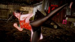 asian asian_clothes asian_clothing asian_female black_hair cheongsam chinese_clothes chinese_dress female female_focus fighter fighting_pose honey_select kick kicking leggings ling_xiaoyu martial_artist martial_arts slippers sole_female spandex tekken tekken_7 twintails video_game_character