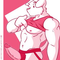 anthro canid canine canis clothed clothing clothing_aside clothing_lift dc_comics digital_media_(artwork) domestic_dog erection fizzyjay fur gay genitals hi_res humanoid_genitalia humanoid_penis jockstrap jockstrap_aside krypto krypto_the_superdog male male_only mammal muscular muscular_male nipples nude penis shirt shirt_lift simple_background solo solo_focus solo_male tank_top topwear underwear underwear_aside