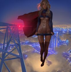 1girls 2022 areola_slip areolae blonde_hair blue_eyes breasts dc dc_comics female female_only fit fit_female flying kara_danvers kara_zor-el kryptonian light-skinned_female stahlberg supergirl superman_(series) thick_thighs underboob undressing wide_hips