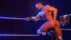 1boy 3d 3d_(artwork) ass ass_grab athlete austin_theory average_neighbor bara caucasian caucasian_male celebrity cum_in_ass cum_leaking gay gay_male looking_at_viewer looking_back male male_only muscles muscular muscular_male real_person solo solo_male teasing thick_thighs wrestler wwe