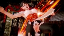 3d asian asian_clothes asian_clothing asian_female black_hair breasts breasts_out cheongsam chinese_clothes chinese_dress defeated defeated_heroine falling female female_focus fighter fighting_pose grimace honey_select leggings ling_xiaoyu martial_artist martial_arts pubic_hair pussy slippers sole_female spandex tekken tekken_7 torn_clothes torn_clothing torn_pantyhose twintails video_game_character