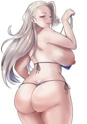 1girls absurdres ass big_breasts bikini blonde_hair blue_bikini blue_eyes breasts chubby chubby_female cowboy_shot eyebrows eyelashes female female_only from_behind half-closed_eyes highres huge_ass large_breasts long_hair looking_at_viewer looking_back mature_female melony_(pokemon) milf mother nintendo nipples pale-skinned_female plump pokemon pokemon_ss seductive seductive_smile shiny_skin sideboob solo solo_female swimsuit tinnies white_background