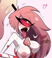 breasts cherri_bomb_(hazbin_hotel) female hazbin_hotel huge_cock paizuri partial_male sir_pentious_(hazbin_hotel) smooth_skin titjob usagi_star