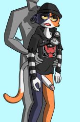 anon anthro beanie blue_fur bottomless cat cat_ears cat_tail cel_shading color colored domestic_cat feline fortnite fortnite:_battle_royale genderbend genderswap genital_fluids goth grey_body grey_skin male male_only meow_skulls_(fortnite) orange_fur penis pierced_ears piercing precum rhaso rule_63 shirt simple_background size_difference tail torn_clothes torn_clothing torn_shirt yellow_eyes