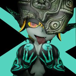 1girls fang fossil3d imp imp_midna licking licking_breast midna nintendo nipples solo tagme the_legend_of_zelda tongue_out twilight_princess