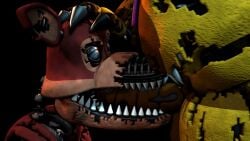 animated animatronic five_nights_at_freddy's five_nights_at_freddy's_4 gay glamrockfoxy568 hand_on_head male male/male male_only nightmare_foxy nightmare_fredbear nightmare_fredbear_(fnaf) no_sound oral oral_sex penis_in_mouth rough_sex video yaoi