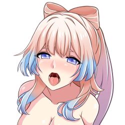 1girls artist_request blue_eyes blue_hair female female_focus female_only genshin_impact gradient_hair long_hair looking_at_viewer nirainini nude nude_female open_mouth pink_hair ribbon_in_hair sangonomiya_kokomi source_request tongue white_background