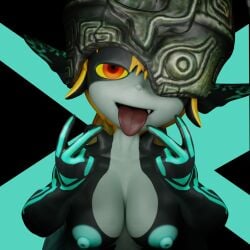 1girls 3d fang fossil3d imp imp_midna midna nintendo nipples peace_sign pointy_ears solo tagme the_legend_of_zelda tongue_out twilight_princess v