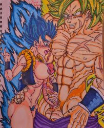 alpha_male aura broly dragon_ball dragon_ball_super dragon_ball_super_broly dragon_ball_z dubious_consent female female_gogeta fusion gogeta huge_cock legendary_super_saiyan mostly_nude muscular_male princeadam pussy_hair rule_63 straight super_saiyan super_saiyan_blue traditional_media_(artwork) undressing