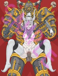 1boy 1girls bondage chains chaos_(warhammer) chaos_lord chaos_warrior light-skinned_female miao_ying rape slaves_to_darkness spread_legs vaginal_penetration warhammer_(franchise) warhammer_fantasy white_hair