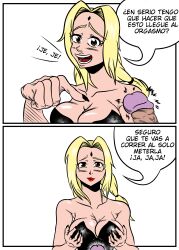 big_breasts blonde_hair breasts erection huge_breasts humiliating humiliation laugh laughing lipstick lizeart milf naruto naruto_(series) naruto_shippuden open_mouth penis precum tsunade uncensored