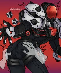 2020 anus_outline armor ass ass_focus ass_grab blizzard_entertainment blush bulge butt butt_focus butt_grab disembodied_hand disembodied_hands hand_on_ass hand_on_butt helmet junjomonstah leaning leaning_forward looking_back male male_only overwatch overwatch_2 overwatch_archives sigma_(overwatch) spread_ass standing sweat talon_sigma