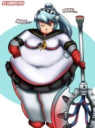 1girls axe bbw big_belly fat labrys obese obese_female persona persona_4 persona_4_arena plumpchu robot robot_girl solo solo_female