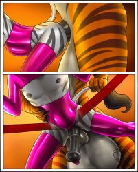 2022 animated anthro anthro_on_anthro anthro_penetrated anthro_penetrating anthro_penetrating_anthro balls black_border black_stripes border comic digital_media_(artwork) duo english_text equid equine eyebrows eyelashes felid fur genital_piercing genitals hi_res kaeldu male male/male male_penetrated male_penetrating male_penetrating_male mammal nipple_piercing nipples orange_body orange_fur pantherine partran_(tiger) penetration penis penis_piercing piercing prince_albert_piercing quillu sex stomach_bulge striped_body striped_fur stripes text tiger zebra