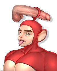 boner erect_penis erection genderbend genderswap gijinka hard_on kappibara male male_only muscles muscular muscular_male pecs penis_through_hole po_(teletubbies) rule_63 teletubbies tongue_out veiny_penis what