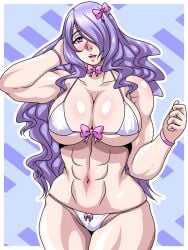 1girls abs alternate_costume bikini breasts camilla_(fire_emblem) cleavage female female_only fire_emblem fire_emblem_fates hair_over_one_eye inabakun00 large_breasts long_hair looking_at_viewer muscular muscular_female nintendo open_mouth pink_eyes purple_hair sideboob smile solo swimsuit underboob very_long_hair white_bikini white_swimsuit