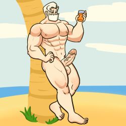 balls bara beard boner drayden erection facial_hair game_freak gay male male_only muscles muscular nintendo npc_trainer penis pgbckup pokemon solo solo_male white_hair