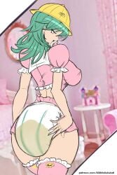 1girls abdl ass back_view bare_thighs big_ass breasts byleth_(fire_emblem) byleth_(fire_emblem)_(female) covered_nipples diaper female female_only fire_emblem fire_emblem:_three_houses green_eyes green_hair hat heart-shaped_pupils infantilism large_breasts lilith-fetish looking_pleasured medium_hair nintendo pacifier peeing peeing_self solo thighhighs thighs urine