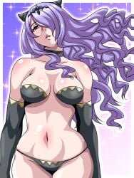 1girls black_panties breasts camilla_(fire_emblem) choker elbow_gloves female female_only fire_emblem fire_emblem_fates gloves hair_over_one_eye horns inabakun00 long_hair medium_breasts nintendo open_mouth panties pink_eyes purple_hair solo underwear