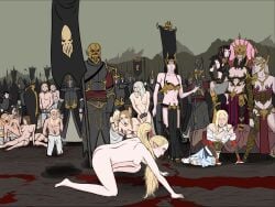 alarielle_the_radiant all_fours blonde_hair crone_hellebron crying dark_elf defeated druchii elf elf_ears high_elf_(warhammer) imminent_rape kneeling light-skinned_female love_duck party_wipe ripped_clothing sorceress spoils_of_war torn_clothes warhammer_(franchise) warhammer_fantasy