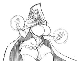 1girls 2022 big_breasts breasts cloak curvaceous curvy dc dc_comics eroseroticart female leotard rachel_roth raven_(dc) sketch smirk solo solo_female teen_titans thick_thighs voluptuous wasp_waist