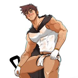 balls bara beard bigbaraboi bulge byron_(pokemon) facial_hair game_freak gay male male_only muscles muscular nintendo npc_trainer penis pokemon solo solo_male sweaty