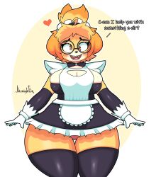 1girls 2022 animal_crossing anthro big_breasts blush breasts canid canine canis cleavage clothed clothing derpybelle dialogue doubutsu_no_mori english_text female female_only fur furry furry_only heart jhenightfox maid nintendo panties pantyshot solo tagme text thick_thighs thighs underwear wide_hips