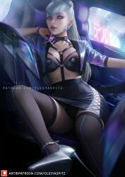 1girls car car_interior evelynn female female_only heels k/da_all_out_evelynn k/da_all_out_series k/da_evelynn k/da_series league_of_legends light-skinned_female light_skin looking_at_viewer olesyaspitz panties succubus thick_thighs upskirt