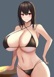 1girls 2022 bikini black_bikini black_hair breasts cleavage female female_only hips huge_breasts long_hair massive_breasts minato81345 navel navel_line original original_character red_eyes slim_waist thick_thighs thighs wide_hips