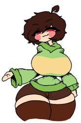 1girls 2d big_breasts blush chara female female_only looking_at_viewer red_eyes simple_background smile solo tagme the_absolute thick_thighs thighhighs undertale undertale_(series) white_background