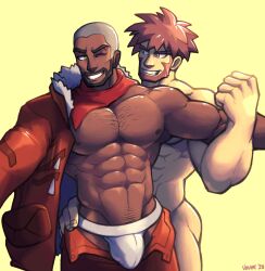 balls bara beard bulge byron_(pokemon) facial_hair game_freak gay jockstrap male male_only muscles muscular nintendo npc_trainer penis peony_(pokemon) pokemon voviat