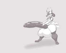 anthro balls big_balls big_penis erection generation_4_pokemon genitals hand_on_penis hollydaysheep huge_balls huge_cock hyper hyper_balls hyper_genitalia hyper_penis lucario male monochrome nintendo nude penis pokemon pokemon_(species) solo tail_motion tailwag thick_thighs video_games