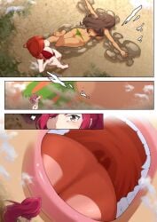 beach bikini brown_hair cana_alberona drunk erza_scarlet fairy_tail falling_over female_only flare_corona giantess huge_ass lips macro micro mouth palm_tree red_hair shizeart vore