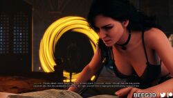 1girls 3d beeg3d black_hair choker english_text female female_only imminent_sex light-skinned_female light_skin lingerie portal_(object) purple_eyes solo solo_female the_witcher_(series) the_witcher_3:_wild_hunt yennefer