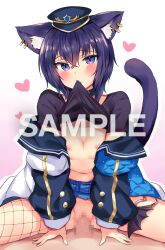 1boy 1girls animal_ears blush cat_ears cat_girl cat_tail censored commission erection female highres indie_virtual_youtuber light-skinned_female light-skinned_male light_skin moca_(vtuber) mosaic_censoring penis purple_eyes purple_hair pussy sample_watermark sasamaruko short_hair skeb_commission straight tail vaginal_penetration virtual_youtuber white_background