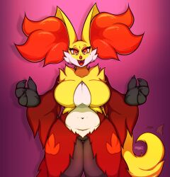 big_breasts breasts delphox female furry mahoxy mahoxy_(artist) pokémon_(species) pokemon tagme