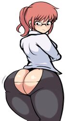 1girls ass ass_focus big_ass black_pants blush bottomwear bubble_ass bubble_butt dat_ass eyewear female female_only glasses hair huge_ass iggy-bomb kobayashi large_ass miss_kobayashi's_dragon_maid motion_lines pants red_hair ripped_pants shirt solo solo_female thighs topwear white_shirt