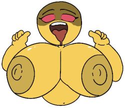 1girls 2d ahegao big_breasts breasts emoji emoji_(race) female female_only nipples open_mouth red_eyes solo solo_female theslashfive tongue tongue_out yellow-skinned_female yellow_skin