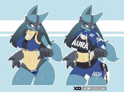 big_breasts breasts clothed_female female furry lucario pokemon pokemon_(species) skwidbone tagme