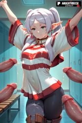 ai_generated 1girls ai_assisted anime highres animeprds25 watermark patreon_username artist_name hi_res high_resolution high_quality stable_diffusion 2025 cum_on_clothes locker_room pointy_ears penis locker uncensored hetero earrings cum green_eyes solo_focus jewelry twintails arms_up surrounded_by_penises shirt cum_on_body brown_footwear elf long_hair facial boots multiple_boys covered_navel smile breasts 4boys drop_earrings erection frieren sousou_no_frieren