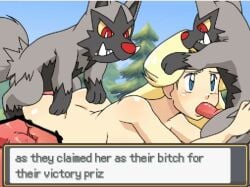 1girls 2boys allie_(pokemon_ecchi) animated blowjob clap_(sound_effect) clapping_cheeks cum cum_inside defeat_rape defeated defeated_heroine fangame fangame_character fellatio hinoarashi naked naked_female nintendo outnumbered pixel_art pokemon pokemon_(species) pokemon_ecchi pokemon_fangame pokephilia poochyena rape raped raped_by_enemy raped_female sex spitroast tagme text video