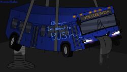 2024 absurd_res archived_source blue_body bodily_fluids bus commercial_vehicle dark_room dialogue dildo dire_bus dire_machine english_text fangs female genital_fluids gillig_llc glowing headlight headlight_eyes hi_res living_bus living_machine living_vehicle machine mintorion not_furry saliva sex_toy suspension sweat sweatdrop teeth text vaginal_fluids vaginal_fluids_on_dildo vehicle