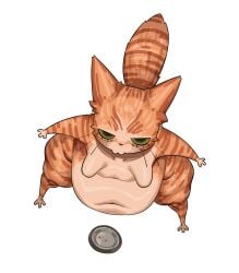 kryadrawgin female anthro cat green_eyes food_bowl breasts sagging_breasts featureless_breasts fat huge_belly :3 thick_thighs wide_hips