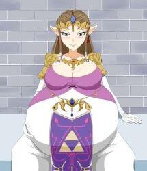 absolute_unit blushing blushing_at_viewer brown_hair brown_hair_female holding_pregnant_belly nintendo pregnancy pregnant pregnant_female princess princess_zelda spooky-gh0st super_belly the_legend_of_zelda the_legend_of_zelda:_twilight_princess zelda_(twilight_princess)